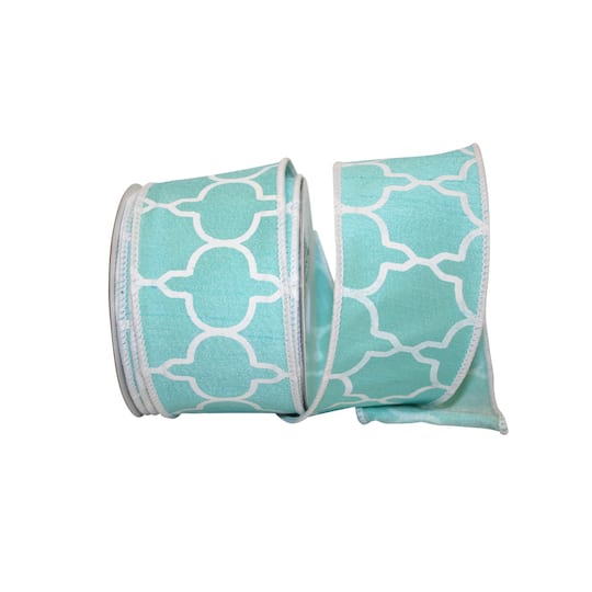 JAM Paper 2.5" x 10yd. Aqua Trellis Wired Dupioni Ribbon